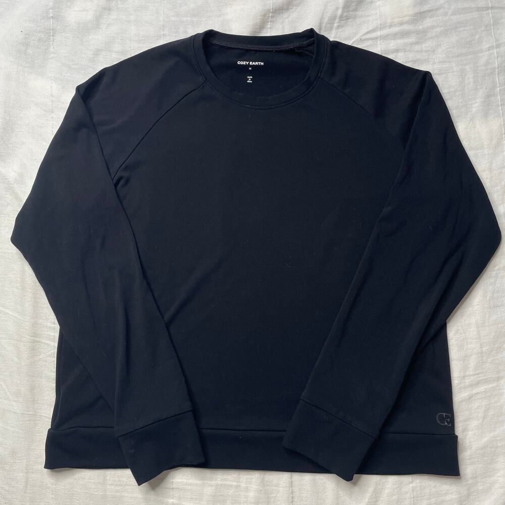 Cozy Earth Black Long Sleeve Crewneck Sweatshirt Medium Comfy Bamboo Loungewear